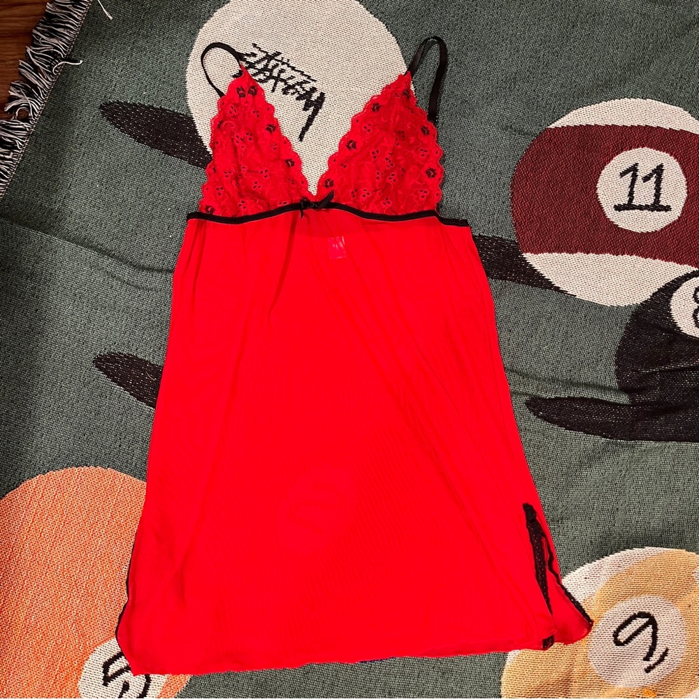 Red babydoll chemise slip dress